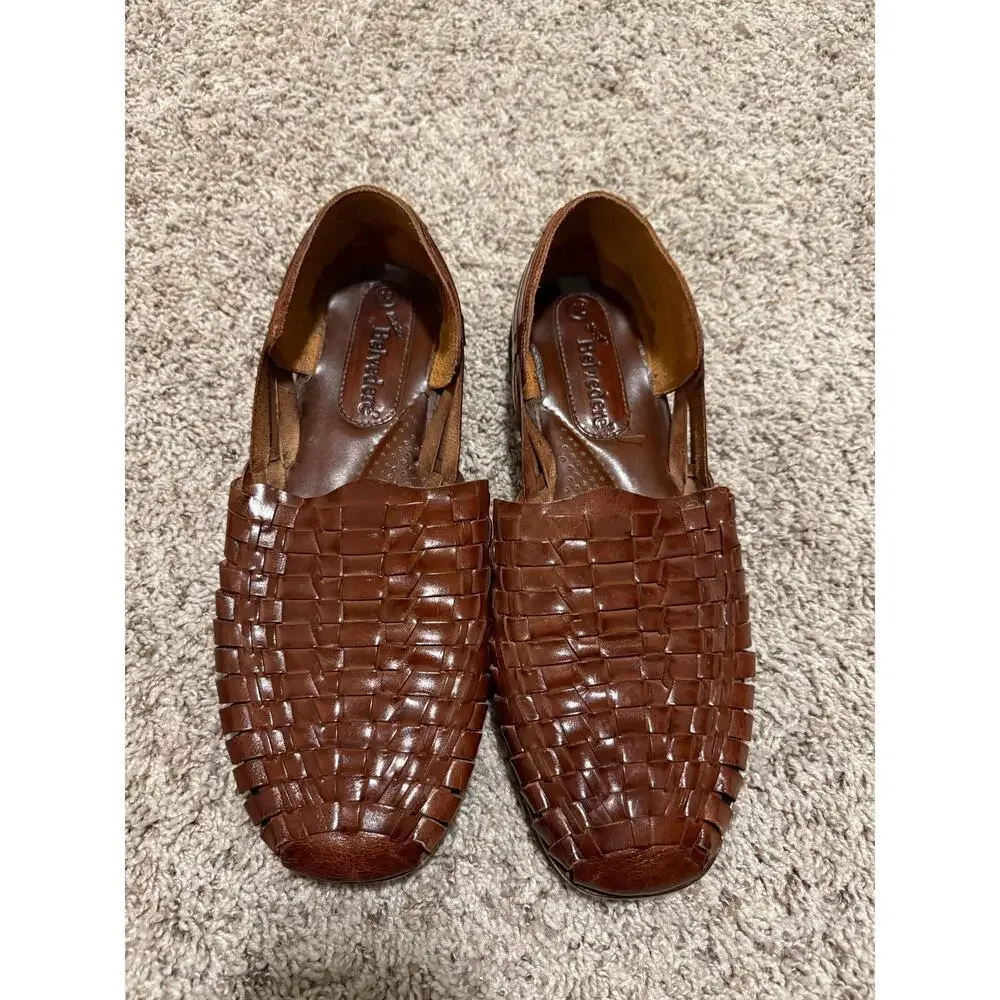Men's Brown Woven Leather Sandals - Comfort Slip-On